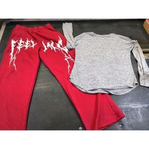 Manfinity Red Graphic Sweatpants & Grey Long Sleeve Top Mens Medium Streetwear